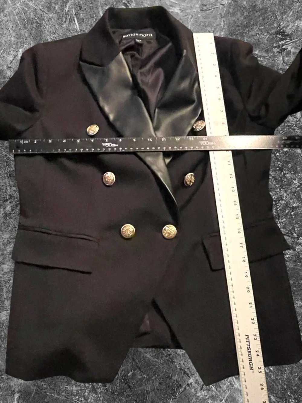 Boston Proper Black Leather Detailed Modern Double-Breasted Blazer Size 10